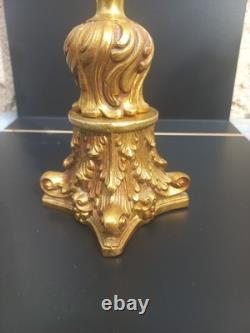 Pied de Lampe en Bronze Doré Napoléon III Style Louis XVI Feuilles d'Acanthe