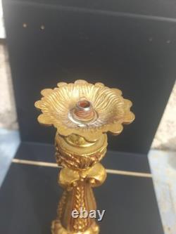 Pied de Lampe en Bronze Doré Napoléon III Style Louis XVI Feuilles d'Acanthe