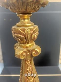 Pied de Lampe en Bronze Doré Napoléon III Style Louis XVI Feuilles d'Acanthe