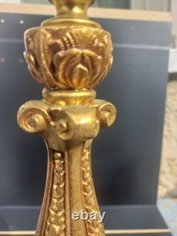 Pied de Lampe en Bronze Doré Napoléon III Style Louis XVI Feuilles d'Acanthe