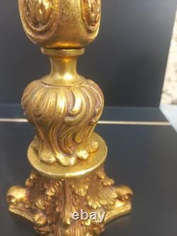 Pied de Lampe en Bronze Doré Napoléon III Style Louis XVI Feuilles d'Acanthe