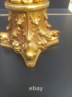 Pied de Lampe en Bronze Doré Napoléon III Style Louis XVI Feuilles d'Acanthe