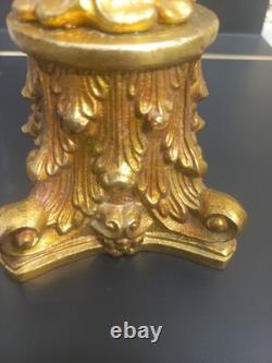 Pied de Lampe en Bronze Doré Napoléon III Style Louis XVI Feuilles d'Acanthe