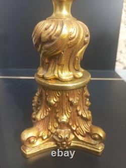Pied de Lampe en Bronze Doré Napoléon III Style Louis XVI Feuilles d'Acanthe