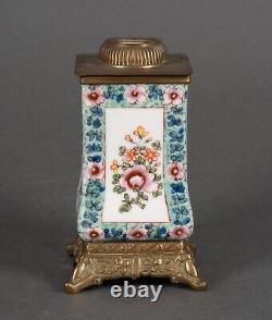 Pied de lampe en bronze et porcelaine fin XIXe décor floral H5391