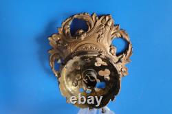 Plafonnier lustre obus en verre dépoli gravé XIXème support bronze Napoléon III