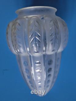 Plafonnier lustre obus en verre dépoli gravé XIXème support bronze Napoléon III