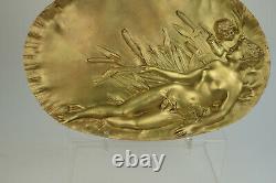 Plaque bronze signée Vernier vide poche art nouveau. Vénus Cupidon, empty pocket