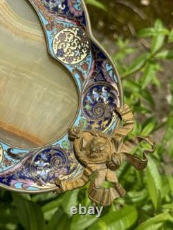 Plateau Bronze Albâtre Émaux Cloisonné XIX Eme Siècle Napoléon III Plateau Bronze Albâtre Émaux Cloisonné XIX Eme Siècle Napoléon III