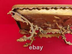 Plateau bronze Napoleon III Décor Lion ailé blason pieds Elephant 25 x 15 cms