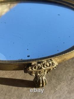 Plateau miroir ancien en bronze doré Époque Napoléon III France, vers 1860