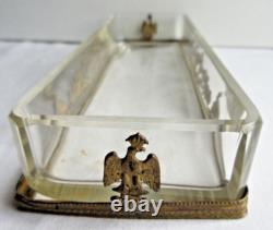Plumier de bureau Napoléon III, cristal et bronze, Aigles et acanthes Empire