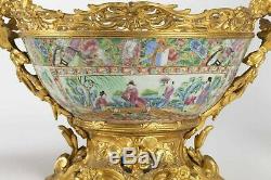 Porcelaine de Canton Chine 19eme Bronze Doré Napoléon III Coupes et Vases