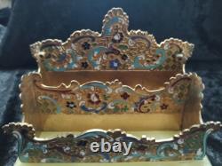Porte courrier sur marbre en bronze et émail cloisonné Napoléon III, XIXème