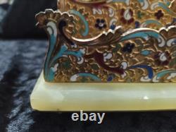 Porte courrier sur marbre en bronze et émail cloisonné Napoléon III, XIXème