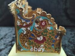 Porte courrier sur marbre en bronze et émail cloisonné Napoléon III, XIXème