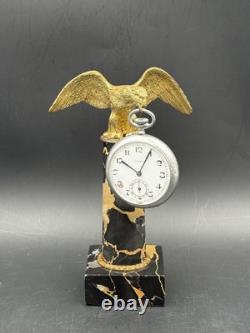 Porte-montre de gousset Napoléon III Aigle impérial bronze sur colonne en marbre