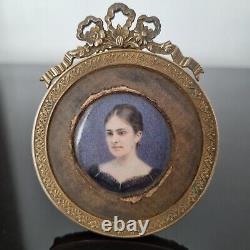 Portrait Miniature Cadre Bronze Baronne Corvisart XIXè Bronze Frame 19thC