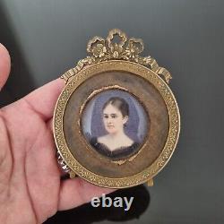 Portrait Miniature Cadre Bronze Baronne Corvisart XIXè Bronze Frame 19thC