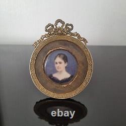 Portrait Miniature Cadre Bronze Baronne Corvisart XIXè Bronze Frame 19thC