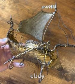 Présentoir Napoléon III Cave à Vin Ancien Bronze Doré Bateau Globe de Marié