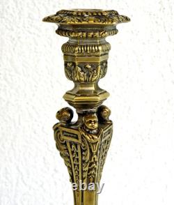 RARE Bougeoir Flambeau Empire Chérubins Bronze Doré Napoléon III XIXème