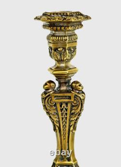 RARE Bougeoir Flambeau Empire Chérubins Bronze Doré Napoléon III XIXème