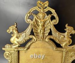 RARE grand cadre ancien bronze Napoléon 3 porte photo GRIFFON CHIMERE XIX frame