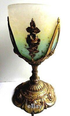 RARE lampe de table Art Nouveau Bronze aux roses + grosse tulipe Schneider