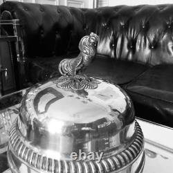 Rare Cloche de service Métal Argenté Prise Coq Bronze Napoléon III vers 1900