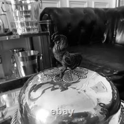 Rare Cloche de service Métal Argenté Prise Coq Bronze Napoléon III vers 1900