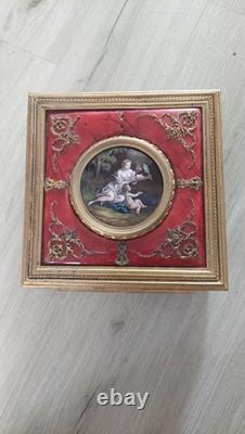 Rare Grand Coffret Bronze Email Sur Cuivre Boite A Bijoux