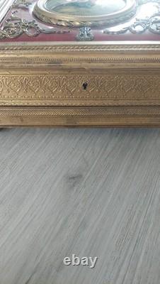 Rare Grand Coffret Bronze Email Sur Cuivre Boite A Bijoux