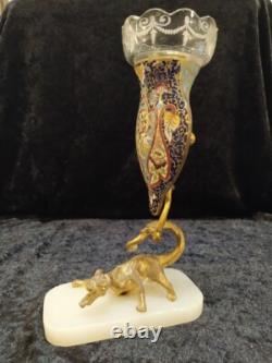 Rare Grand vase émail cloisonné sur tigre en bronze, France, XIXème