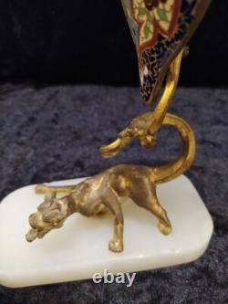 Rare Grand vase émail cloisonné sur tigre en bronze, France, XIXème