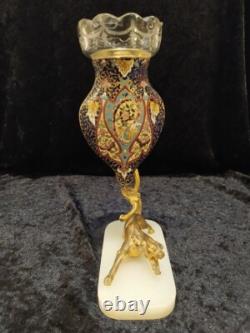 Rare Grand vase émail cloisonné sur tigre en bronze, France, XIXème