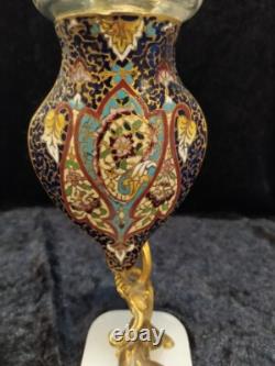 Rare Grand vase émail cloisonné sur tigre en bronze, France, XIXème