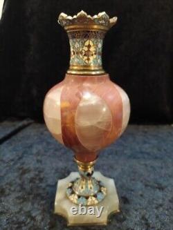 Rare Grand vase en émail cloisonné H 20 cm, bronze et onyx, France, Napoléon III