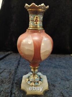 Rare Grand vase en émail cloisonné H 20 cm, bronze et onyx, France, Napoléon III