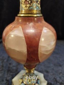 Rare Grand vase en émail cloisonné H 20 cm, bronze et onyx, France, Napoléon III