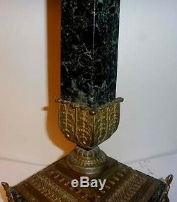 Rare Immense Pied De Lampe A Petrole Bronze Marbre Noir Carre Napoleon III