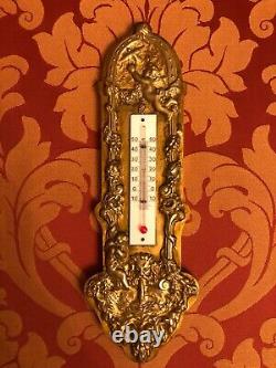 Rare et ancien thermomètre en bronze doré Parfait état