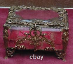 Rare magnifique ancienne grande boite bijoux 19 eme très bon état verre biseauté