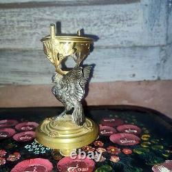 Rare support en bronze argenté doré Estampillé Baccarat Oiseau