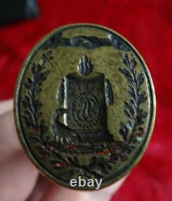 Sceau Cachet A Cire Matrice En Bronze A Decor D'armoiries Xviii-xix