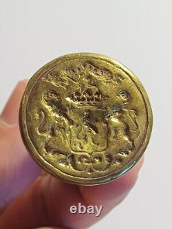 Sceau Cachet Armoiries Blason avec Lions couronne de Marquis bronze seal 19ème