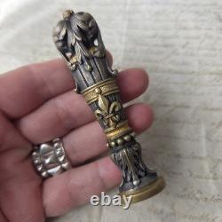 Sceau Cachet en Bronze Doré Fleurs De Lys Royalisme XIXè Wax Seal 19thC