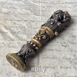 Sceau Cachet en Bronze Doré Fleurs De Lys Royalisme XIXè Wax Seal 19thC