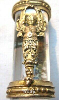 Sceau à cacheter cristal, bronze doré aux angelots, monogramme AS, Napoléon III