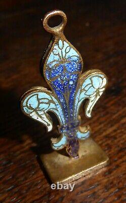 Sceau pendentif bronze émaux champlevés fleur de lys XIXe